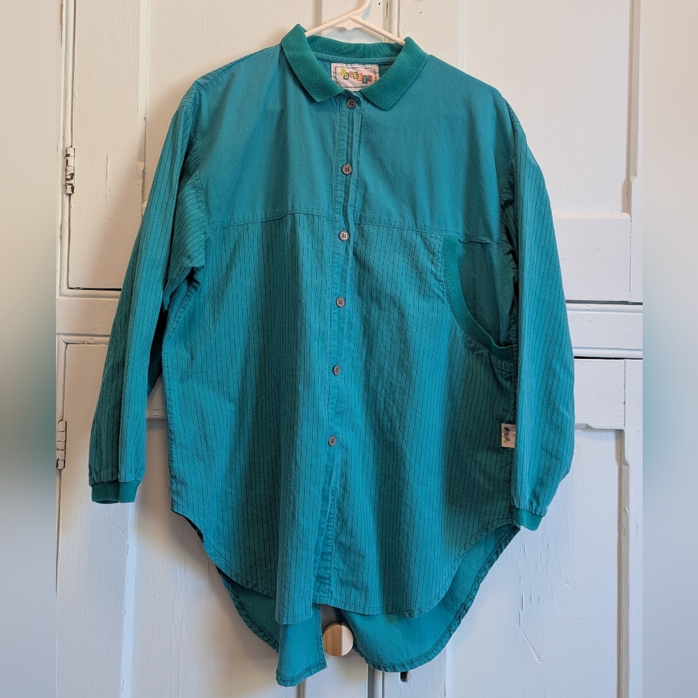 90s Oversized Teal Button Up Shirt